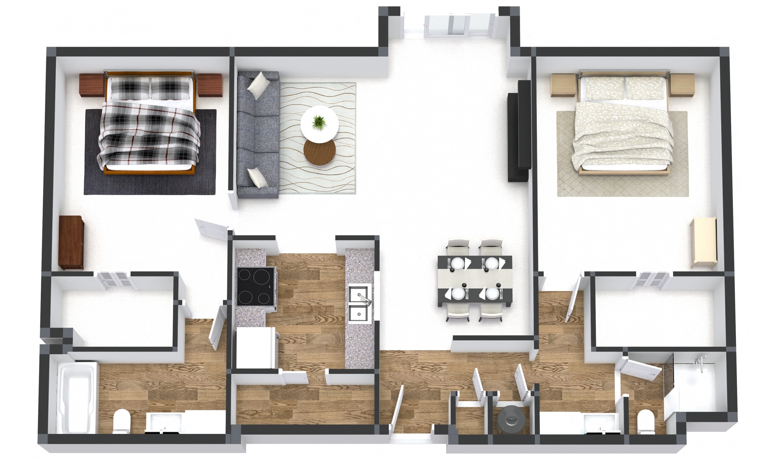 Floor plan for 2 beds, 2 baths, 1091 sqft